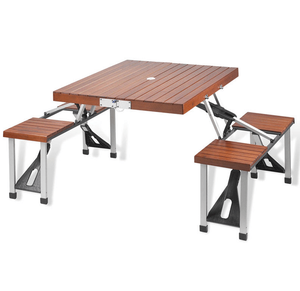 Gran oferta, venta al por mayor de China, Maleta portátil de 4 asientos de madera plegable para acampar al aire libre, mesa de picnic plegable con agujero de paraguas - Product Image 2