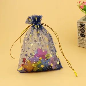 Black organza bags Hot stamping star with string for cosmetics