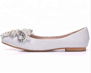 Mode poit bout robe de mariée chaussures handmake perles cristal garniture plat Chaussures de mariage - Product Image 4