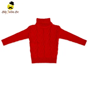 精品儿童冬季穿平原红色长袖针织棉电缆高领孩子复古女婴圣诞毛衣