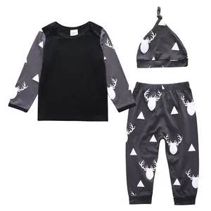 Hao Baby Kinderkleding Lente En Herfst Kinderen Pak Wilde Cartoon Herten Hoofd Print Driedelig Pak