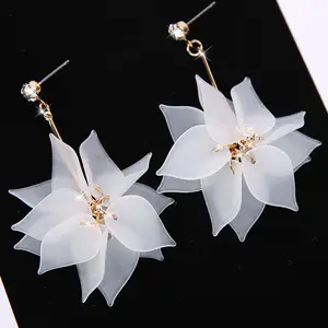 New Thời Trang Trắng Hồng Từ Chức Hoa Rhinestone Earrings Dài Phong Cách Mùa Hè Bông Tai Hoa Phụ Nữ dazzling Đồ Trang Sức