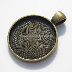 25mm Antique Bronze Round Jewelry Cameo Cabochon Bezel Base metal Setting Blank Pendant Trays bezel