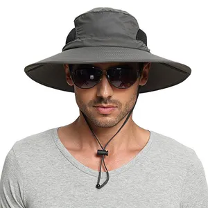Özel su geçirmez balıkçılık Boonie kova şapka UV geniş ağız güneş balıkçı şapka dizeleri ile güneş şapkaları erkekler için koruma toplu