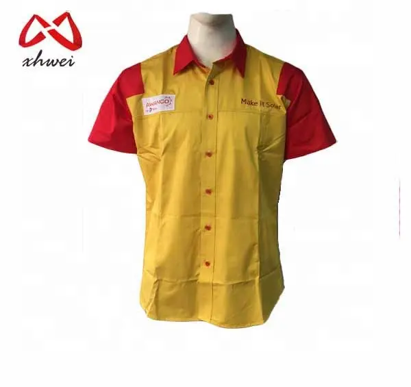 Good Quality Short Sleeve Yellow Custom Embroidered Logo Men Hi Vis Work Shirt Cotton