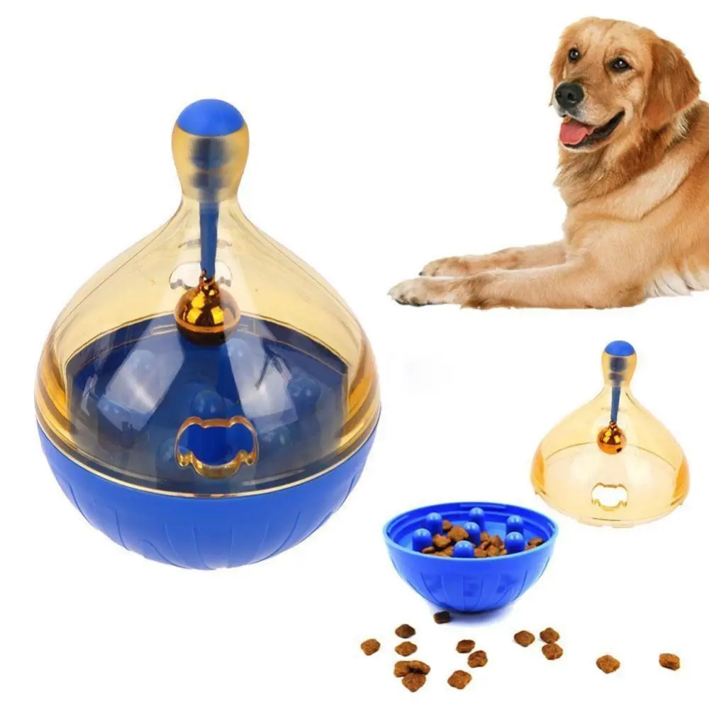 Dog Snack Dispenser Tumbler IQ Treat Dispensing Toy Food Feeder Pet Wobbler Toy with Metal Bell