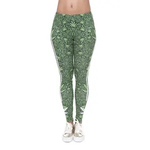 Leggings de fitness com estampa de listras brancas e ervas daninhas super macias, calças femininas de cintura alta com comprimento até o tornozelo, sexy