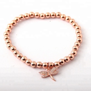 Fashion 5MM Women Round Hematite Elastic <strong>Bracelet</strong> with Cubic Zircon <strong>Dragonfly</strong> Charm <strong>Bracelet</strong> - Product Image 3