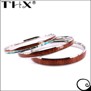 Chấp Nhận Đặt Hàng Theo Yêu Cầu 8Mm Gỗ Koa Và Vỏ Bào Ngư Inlay Vài Vòng Đeo Tay Bằng Thép Không Gỉ - Product Image 2