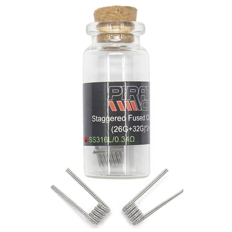 Newest prebuilt ecig PIRATECOIL series staple staggered fused clapton wire coil SS316L resistance wire wholesale from shenzhen