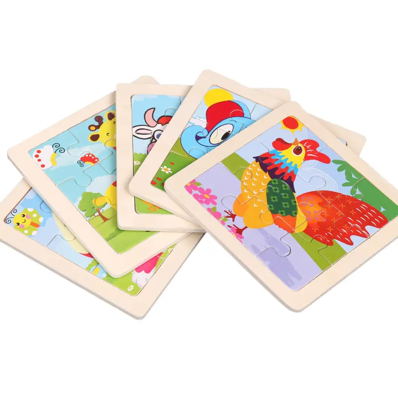 9 pieces small wooden puzzle blocks Children wooden animal jigsaw puzzles