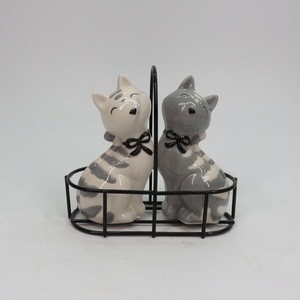 Couple <span class=keywords><strong>chat</strong></span> forme en céramique sel et poivre shaker - Product Image 1