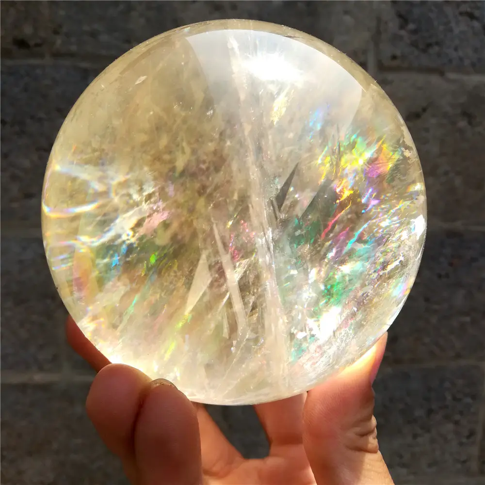 Bola de cristal de arco-íris de calcite natural, esferas de pedra preciosa