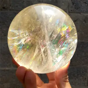 Natuurlijke Gele Calciet Rainbow Crystal Ball, Edelsteen Bollen