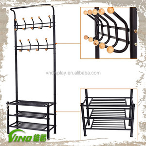 Hot Sale Retail Clothing Store Hanging Furniture, Metal Hallway <b>Coat</b> Rack <b>With</b> Bench & <b>Hook</b>,3 Tiers <b>Shelves</b> for Shoe Storage - Product Image 4