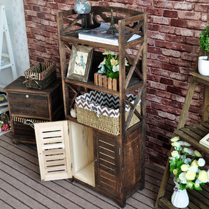 Distressed  Wood Carved Bookcase Study Book Shelf Book Storage Cabinet Solid Wood Bookcases