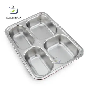 High Quality 4 Compartments Stainless Steel 304 Dishes Plates Dinnerware Type And Eco-Friendly Feature Divisions Plate