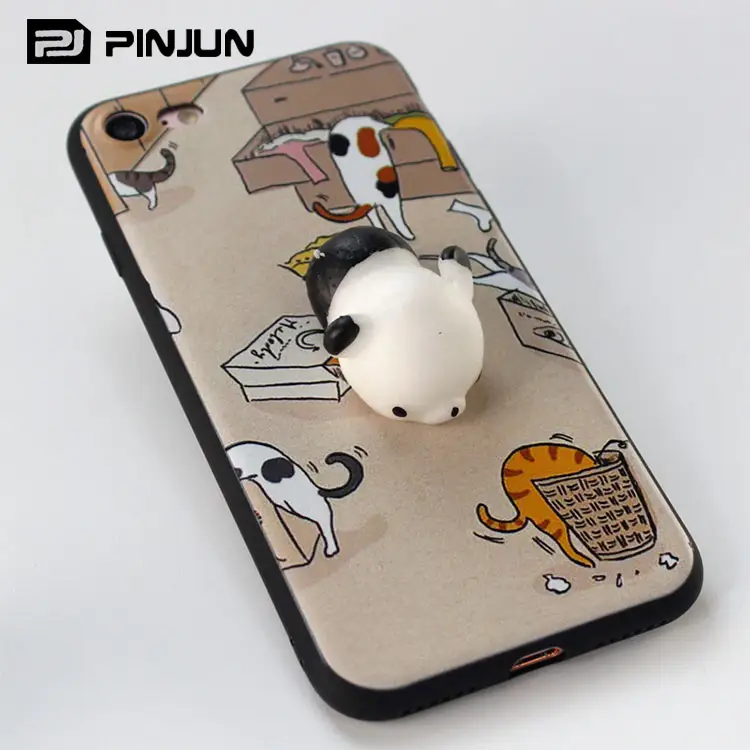 3d Sablimation mobiele gevallen squeeze squishy kat panda silicon rubber telefoon case voor iphone 7/7 plus/6 s