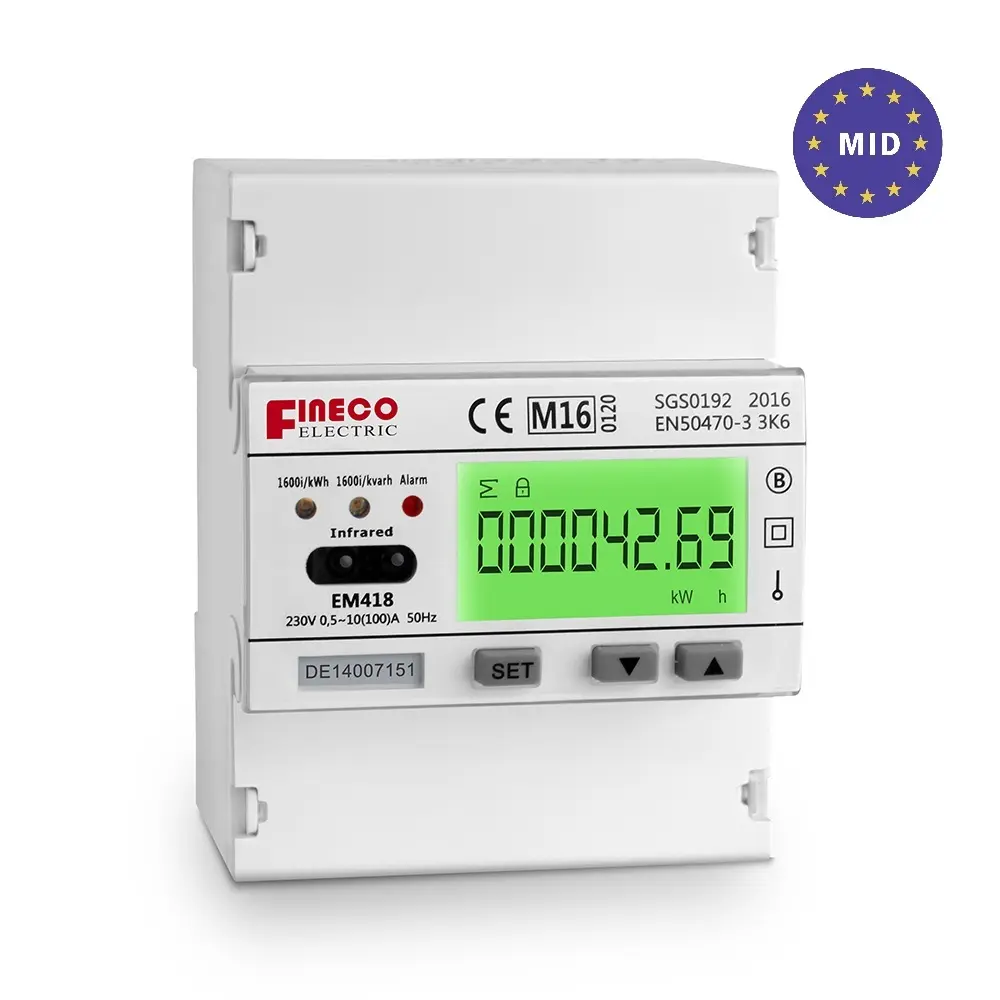 EM418 230V 10(100)A MID approved bi-directional smart energy meter with rs485