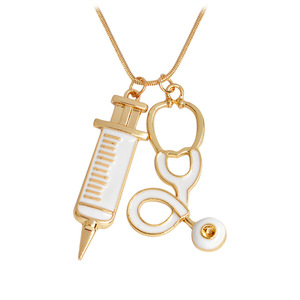 Collier pendentif pour médecin et infirmière, seringue stéthoscope de médecine chinoise, bijoux