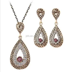 3GJ-005 Ladies Jewellery Antique Gold Plated Crystal Necklace Earring Sets