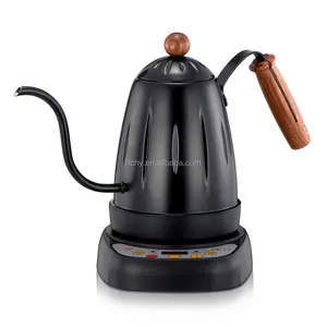 Hervidor de café eléctrico con cuello de cisne de acero inoxidable, 700ml, color negro, autocaliente, con mango de madera, venta al por mayor