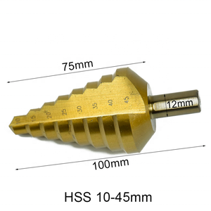 10-45mm שלוש-שוק שטוח זהב צבע HSS צעד מקדח עם טיטניום ציפוי - Product Image 2