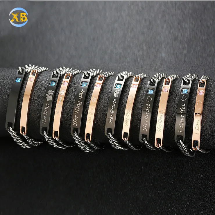 Top Selling Jewelry I Love You Silver Stainless Steel Zircon Couple Bracelet