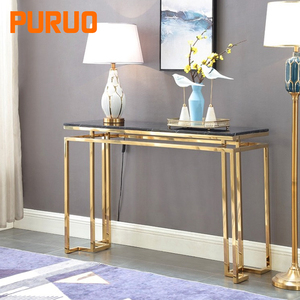 Puruo Hotel Entrance Hallway Luxury <strong>Silver</strong> <strong>Console</strong> Apartment Wall Home Furniture Stainless Steel Marble <strong>Console</strong> <strong>Table</strong> - Product Image 1
