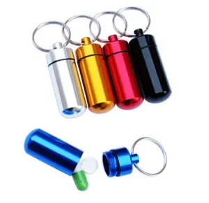 Aluminum Medicine Vial Cache Container Geocache Key Rings bottle Keychain Holder