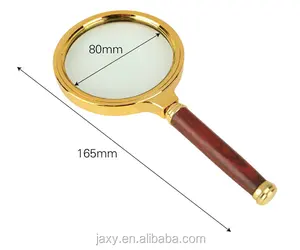 10X 60mm 70mm 80mm 90mm Diameter Reading Magnifying Glass Gold-Plated Wood Handle Magnifying Glass