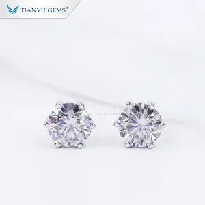 Tianyu gemas precio al por mayor 0,5 de 0,6 1.0ct 925 chapado en oro de plata Pequeño anillo pendientes