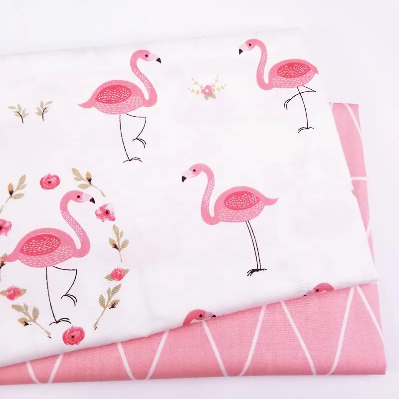Flamingo Merah Muda 100% Katun Kain Kepar untuk Tekstil Grosir Bahan 120 GSM Lebar 160 Cm Katun Kain Cetak