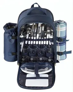 Stylish portable 2-person shoulder Picnic Basket Backpack Set With Insulated Cooler Compartment