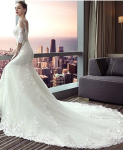 #6212 all'ingrosso mezza manica pizzo Applique sirena <span class=keywords><strong>Alibaba</strong></span> abito da sposa abito da sposa abito da sposa - Product Image 3