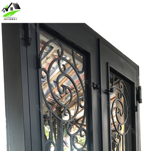 Puerta al por mayor del hierro labrado de la entrada exterior de cristal del hierro para la seguridad casera - Product Image 5