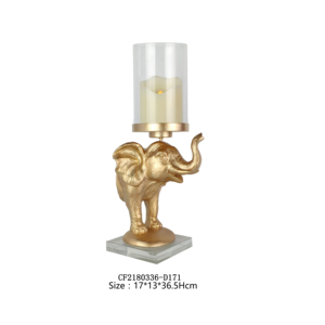 Decoración del sostenedor de vela de cristal de las estatuas del elefante del oro de la resina con la base cristalina - Product Image 2