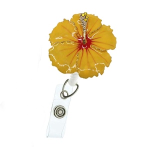 Doctor/Nurse Accessories Popular 50mm Enamel <strong>Gold</strong> Hawaiian Hibiscus Flowers Retractable Id <strong>Badge</strong> Holder <strong>Reel</strong>