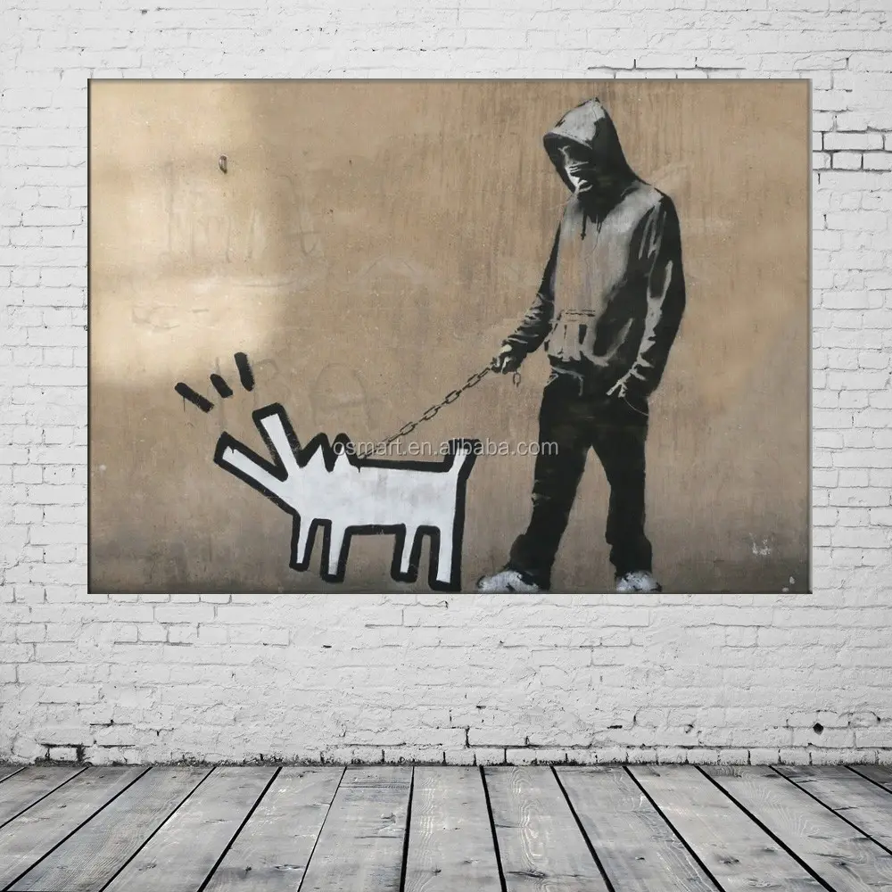 100% Handgeschilderde Moderne Landschap Olieverfschilderijen Voor Woonkamer Decor Kunst Man In Trui Uitlaten Hond Abstracte Muurschildering