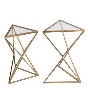 Nordic Set of 2 Metal Triangle Side Coffee <strong>Glass</strong> <strong>Nesting</strong> <strong>Table</strong> for Home Furniture - Product Image 5