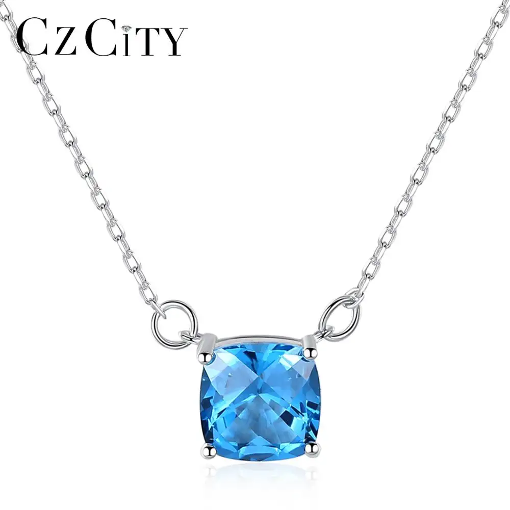 CZCITY Trending Blue Sky Stone Pendant Luxury Woman Dainty Jewelry argento 925 Lab Diamond Topaz collana