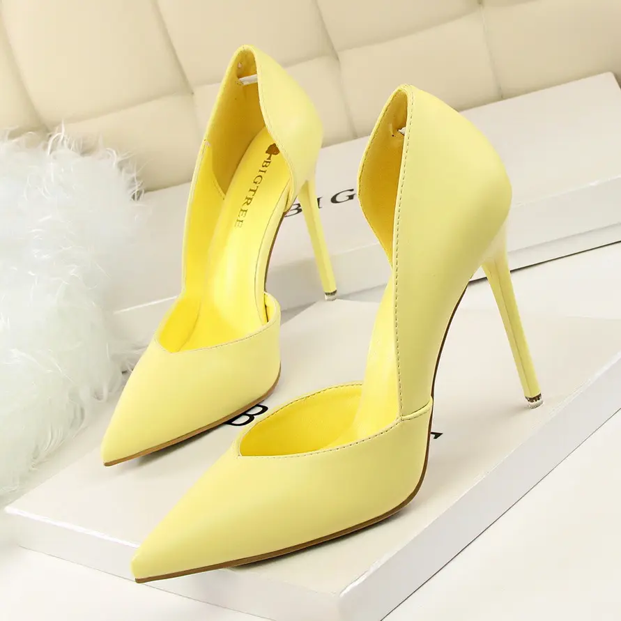NO MOQ Logo Custom High Quality Sexy Pointed Toe Pink Color Fashion Pumps Ladies Heels Shoes from Big Tree