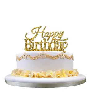 Glowdisplay acrílico feliz aniversário glitter ouro bolo topper para festa de aniversário