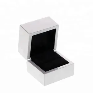 High Quality Glossy White Jewelry Ring Box Genuine Wood with Black Interior Fits Single Wedding Band or Engagement Ring