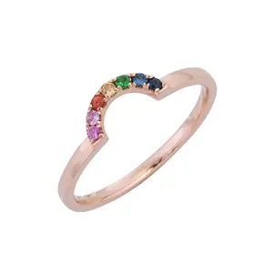 Promotion anneau cercle arc-en-ciel délicat couleur or rose, bijoux géométriques minimaux pour femmes