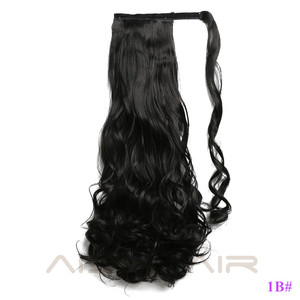 Aisi ผมขายส่งทนความร้อนราคาถูก24นิ้วสังเคราะห์หยิกวิปริตรอบหางม้า