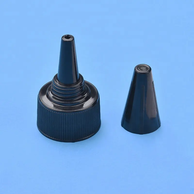 In Voorraad 28Mm Zwart Pp Plastic Seal Cap Met Pe-schuim Seal Pakking Lange Tip Nozzle Cap