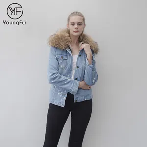 Blouson en jean pour femmes, doublure fourrure de lapin, Style populaire, hiver,