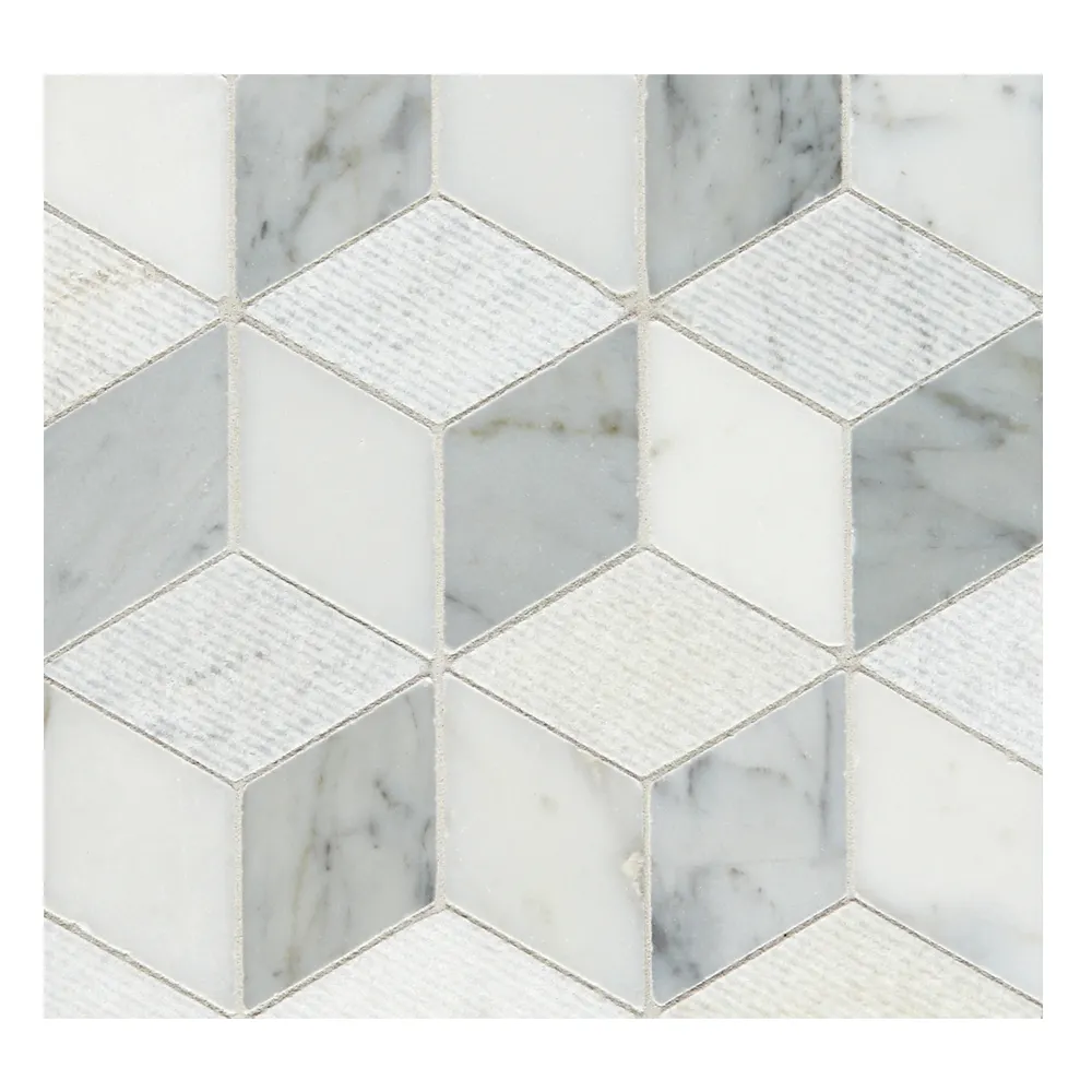 Mosaïque en marbre blanc, nouvelle star cube 3d, carsara