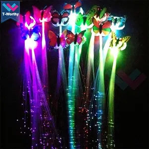 Party Promotional Gifts Butterfly Shape Flashing LED Hair, Colorful Light Fiber Optic Led Hair For Girls